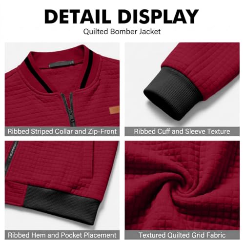 Quilted Bomber Jacket Men Lightweight Fall Zip Up Jacket with Sleeve Pocket - image 4