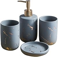 Vista 1 de Ceramics Creative - Juego de accesorios de baño con diseño de mármol negro dorado, 3 piezas, incluye dispensador de jabón, vasos, jabonera, juego