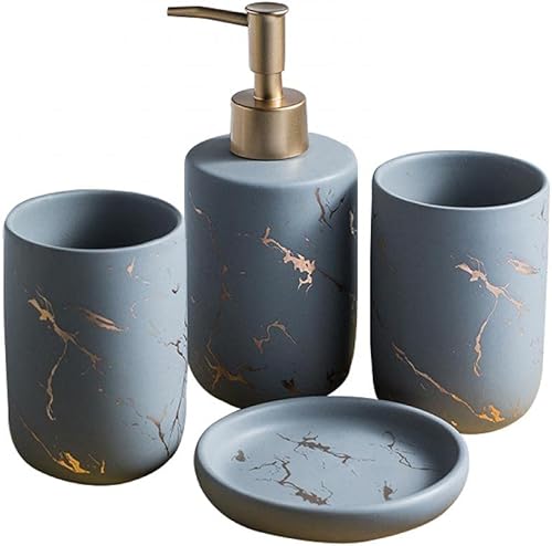 Ceramics Creative - Juego de accesorios de baño con diseño de mármol negro dorado, 3 piezas, incluye dispensador de jabón, vasos, jabonera, juego de
