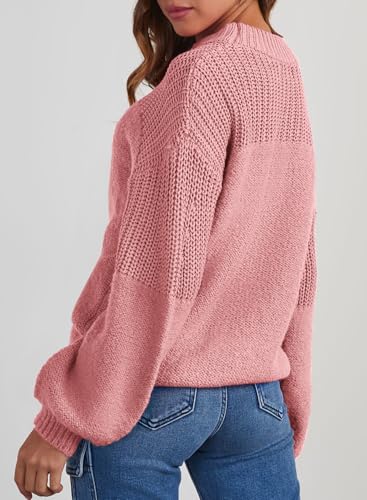 Dokotoo Womens Long Sleeve Oversized Fall Winter Sweaters, Pink, Large — view 3