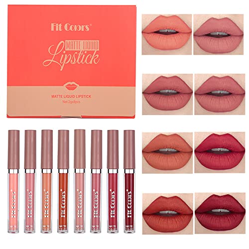 6 Stück Matt Lippenstift Set, lippenstift 24 stunden halt, langlebig, rote Lipgloss-Sets, Lipgloss-Set für Frauen, Make-up-Geschenke für Frauen, rosa, matt, nackter Lipgloss-Lippenstift (A) Cover