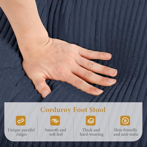 Image of Vesgantti Large Ottoman for Modular Sofa, 29.5 inch Corduroy Ottoman with Spring Cushion, Rectangle Foot Rest for Couch, Entrance Footstool with Wood Legs, Footstool for Living Room, Bedroom, Dark Blue