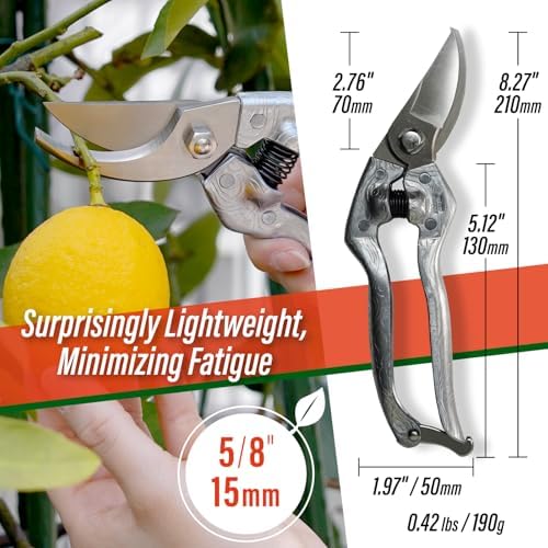 SUIZAN Bypass Pruning Shears 8.3” Plus Forged Aluminum Handle - Professional Japanese Hand Pruners Garden Scissors Gardening Tools - Thumbnail 4