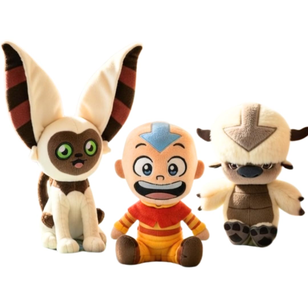 PLAY BY PLAY Avatar: Władca żywiołów, zestaw pluszowych figurek – Aang, Momo i Appa pluszaki (21-27 cm) – miękka pluszowa zabawka dla fanów i kolekcjonerów – 760025766