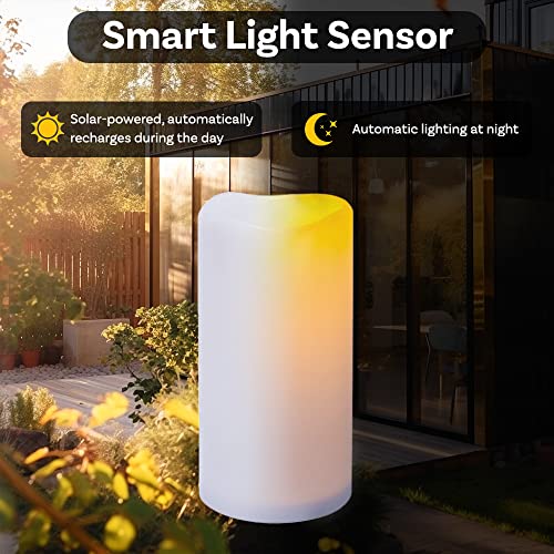 Wyzworks Solar Powered Pillar Candles, Set Of 2 D 4" X H 8", Led Rechargeable Waterproof Flickering Flameless Outdoor Valentine Resin Candles With Dusk To Dawn Timer, Light Sensor #TOP3