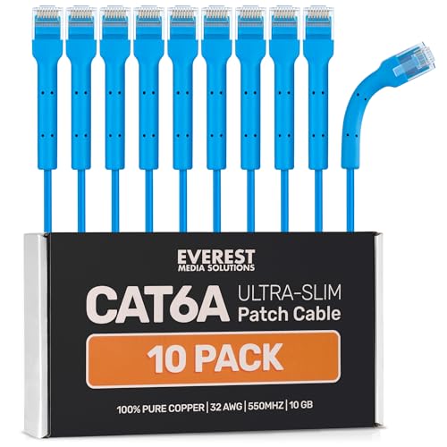 Image of Everest Ultra Slim Cat6a Ethernet Patch Cables 6ft (10-Pack) Blue | Bendable, Thin and Flexible