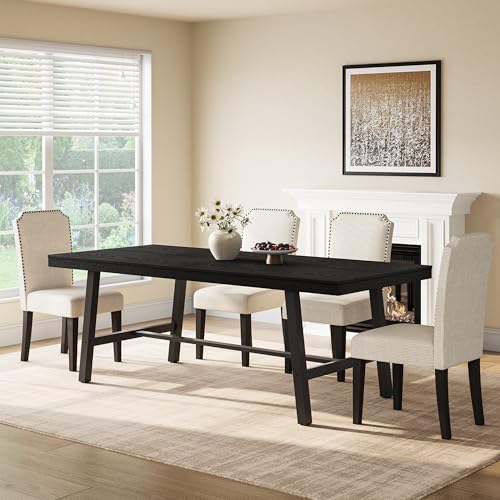 Image of GarveeHome Industrial Dining Table for 6-8 People, 78.7 inch Long Large Kitchen Table with Sturdy Metal Frame, Rectangular Counter for Dinner, Kitchen, Dining Room (Black, 79 inch Non-extendable)