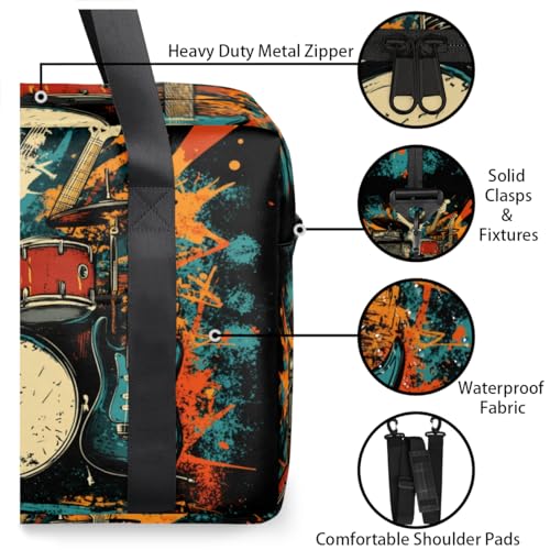 Watercolor Drum Travel Duffel Bag for Men Women Blue Orange Sports Gym Bag Waterproof Weekender Overnight Bags Foldable Carry on Backpack for Swim Yoga Fitness Workout3