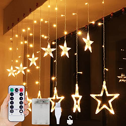 Cadena de luces de cortina de estrellas, 138 luces LED para cortina de ventana, cascada, luces...