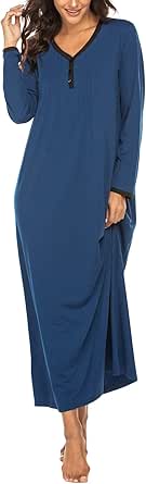 Ekouaer Chemise De Nuit Femme Manches Longues Chemise De Nuit Longue Hiver Chemise De Nuit Col 