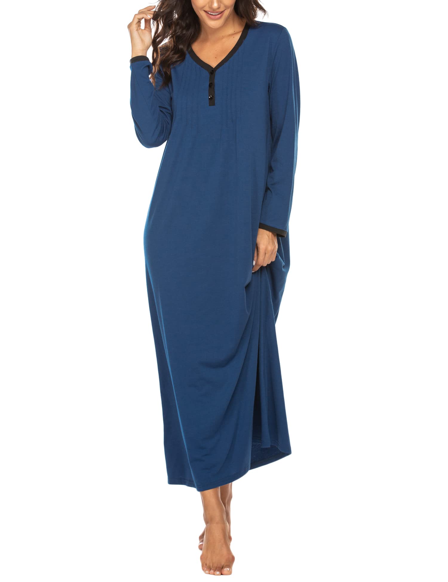 Women's Long Nightdress Long Sleeve Nightgown for Women V Neck Nighties Ladies Winter Soft Nightshirts S-XXL