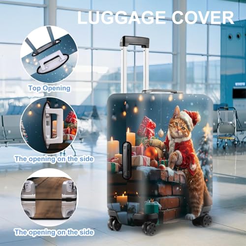 Image of Christmas Cat Luggage Cover - Cute Santa Kitty Suitcase Protector, Holiday Travel Luggage Sleeve, Stretchable & Waterproof,XL