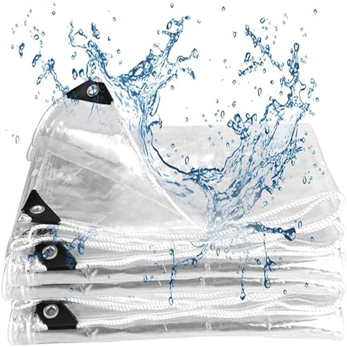 Lona transparente resistente al agua con ojales, lona transparente para jardines, invernaderos, plantas, techo de mascotas, cubierta de plástico para pérgola (4 m x 4,2 m) con cuerdas de cortesía