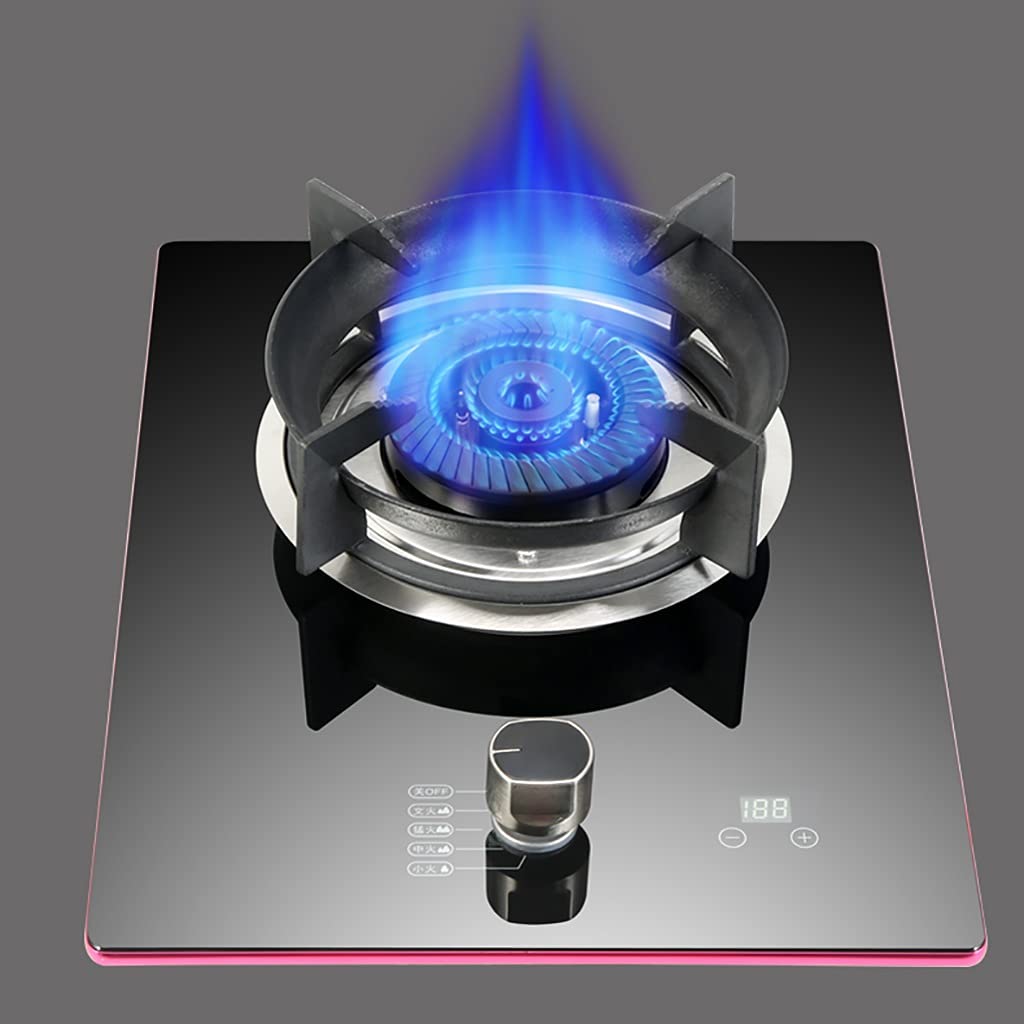 IBOWZ Tables de Cuisson à Gaz Table de Cuisson à gaz 5,0 KW,brûleur NG/LPG de Bureau/Cuisine Domestique intégrée,Anneaux de Plaque de Cuisson en Fonte antidérapants,Panneau en Verre trempé Noir,co