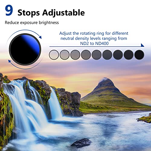Image of NEEWER 72mm Variable ND Filter ND2-ND400 (1-9 Stops), Neutral Density Filter, Multiple Coatings, Water and Scratch Resistant