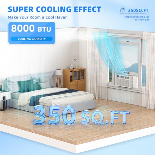 Image of Antarctic Star 8,000 BTU Small Window Air Conditioner AC Unit Cools up to 350 Sq.Ft. with 7 Modes, Ultra-quiet Air Conditioner Window Unit with Remote Control, Easy to Install, Energy Saving, White