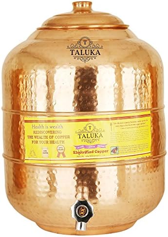 Taluka Copper Water Pot Matka Pitcher Tank 541 Oz Capacity 16000 ML for Storage For Drinking Water Ayurvedic Benefits Dispenser For Home & Kitchen