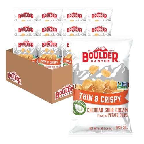 Image of Boulder Canyon Thin & Crispy Cheddar Sour Cream Potato Chips, 6 OZ (Pack of 12)