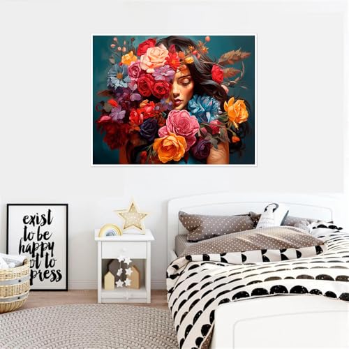 Image of Clendo Flower Woman Paint by Numbers Kit for Adults, DIY Flower Paint by Numbers on Canvas, Colorful Picture Oil Painting Art and Crafts Kits for Wall Decor 16x20inch(Without Frame)