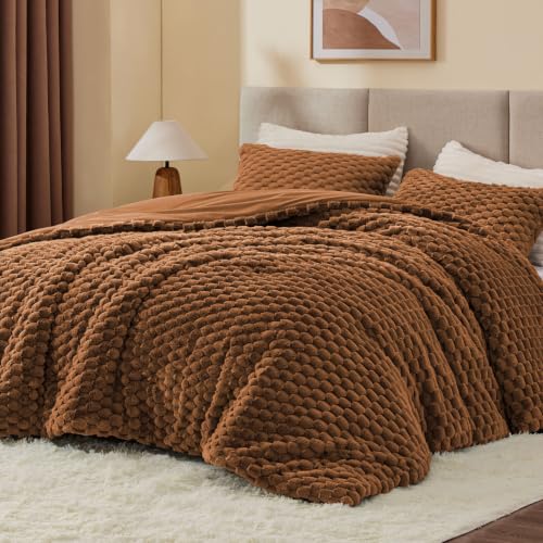 Image of BEDELITE Fluffy King Size Comforter Set, Terracotta Fleece Bed Set 3 Pieces