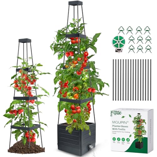 MQUPIN Lot de 1 Jardinière Surélevée avec Treillis,145cm Arrosage Automatique Jardiniere Tomate,Tuteur Tomate,pour Plantes grimpantes,Plantes...