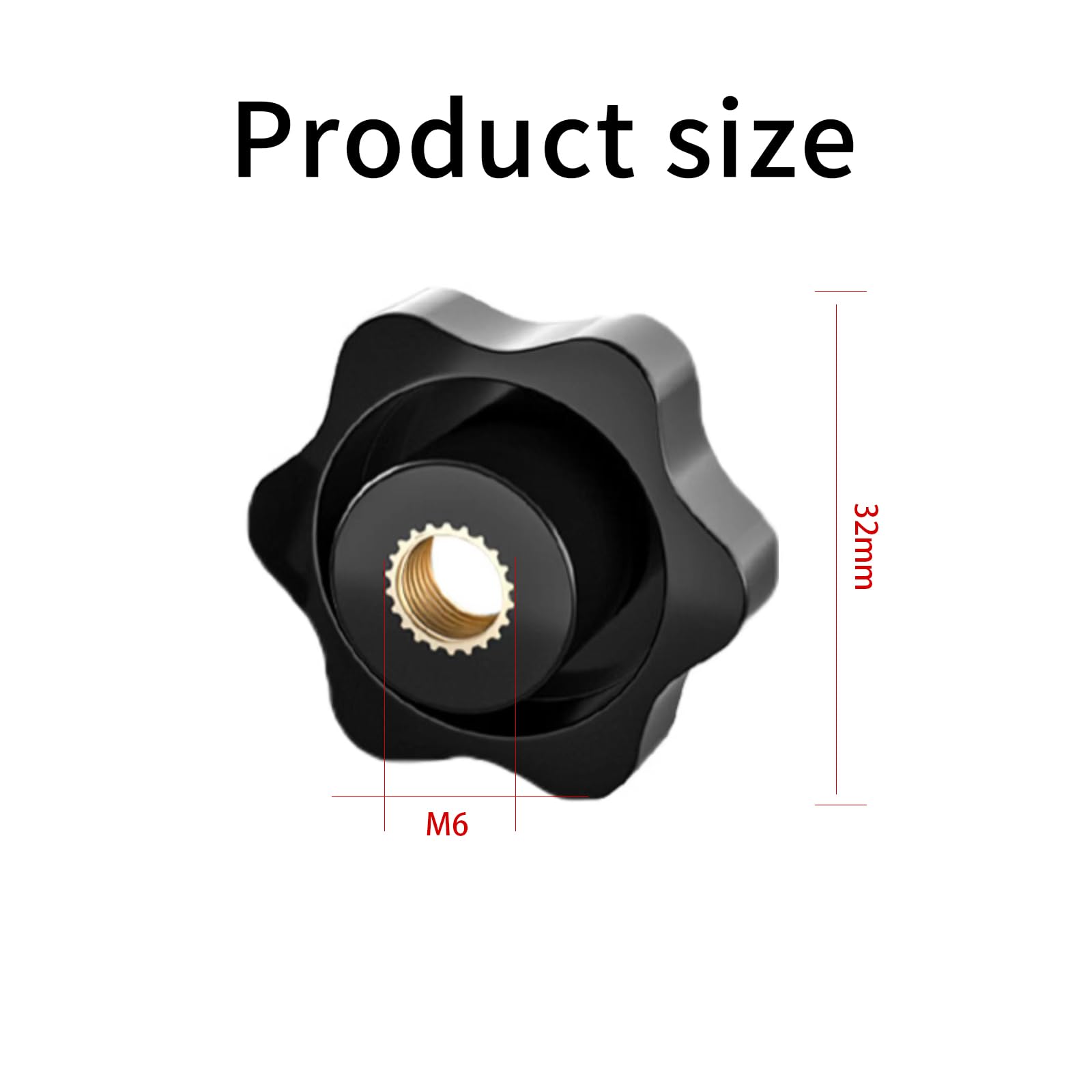6 dadi M6, impugnatura a stella, ala M6, diametro 32 mm, forma stella, filettatura interna