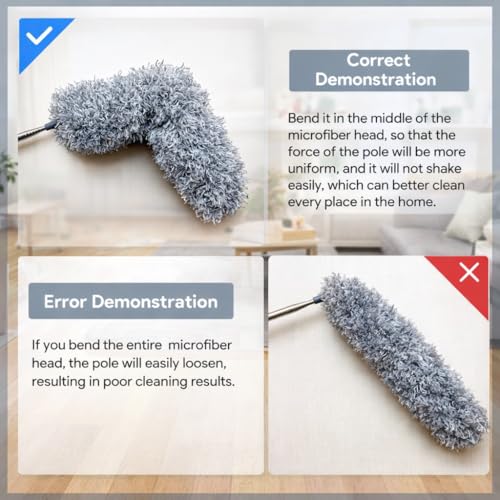 Image of RAIQEE Microfiber Feather Duster Bendable & Extendable Fan Cleaning Duster with 100 inches Expandable Pole Handle Washable Duster for High Ceiling Fans,Window Blinds, Furniture (Standard)
