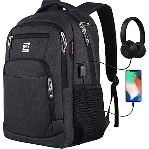 Laptop Backpack with USB Charging&Headphone Port,Anti-Theft Business Laptop Backpack with Breathable Padded Shoulder Strap, Water Resistant Computer Rucksack for School/Work/Travel (15.6 Inch, Black) Cover