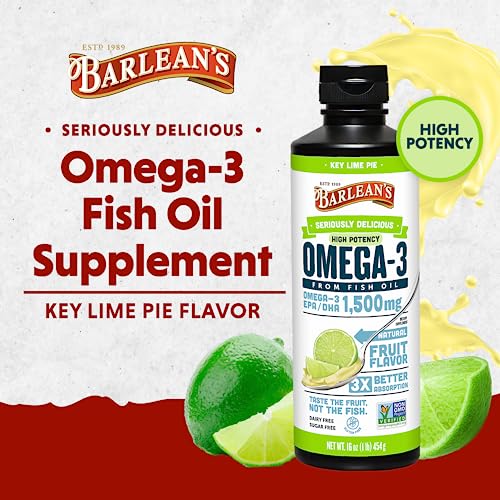 image for Barlean's Key Lime Pie High Potency Omega 3 Fish Oil Liquid Supplement