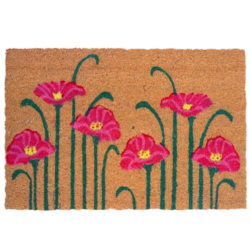 Relaxdays Felpudo Coco Amapola, 60x40 cm, Antideslizante y Resistente a la Intemperie, Interior/Exterior, Multicolor