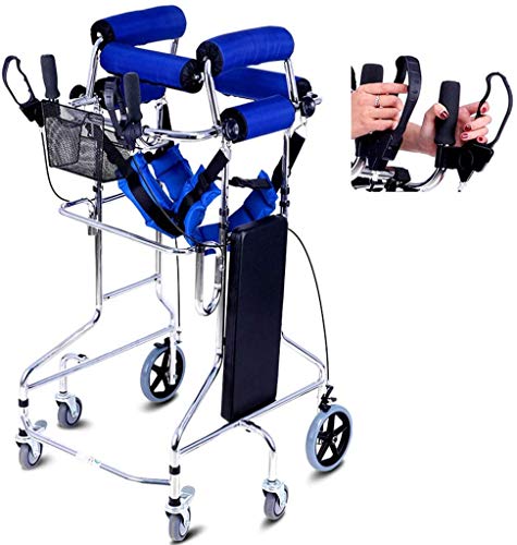 Gaofan Standing Walk Stand, Folding Walker Aid Equipment, Stand Frame Height Adjustable 6 Wheels Walking Assist Equipped For Old Man Disabled Hemiplegia Rehabilitation Device Stroke Recovery,Blue #TOP14