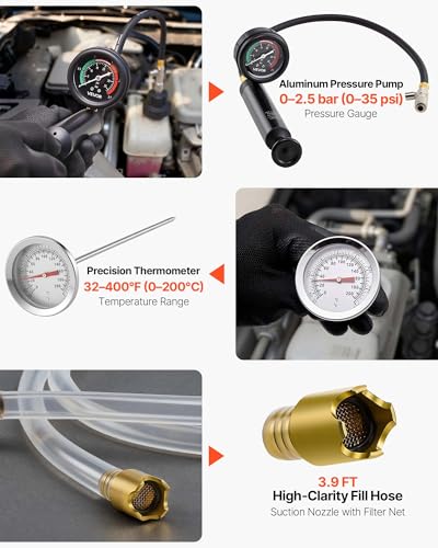 Image of VEVOR Coolant Pressure Tester Kit, 22Pcs Radiator Vacuum Refill Kit with 4 Adapters, Universal Fit, Automotive Cooling System Pressure Tester Kit, with Pressure Pump & Aluminum Alloy Purge Filler