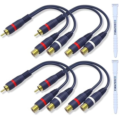 YIMATEECO RCA Splitter Cable RCA Y Splitter Adapter AV Audio Cable 1 Male to 2 Female for Subwoofer, Speaker, AMP, Home Theater(15cm RCA Cables, Male to Female Cable, 4Pack) Cover