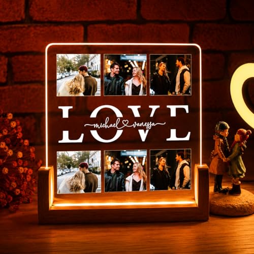 Image of Custom Photo Collage LED Lamp, Personalised Acrylic Night Light, Warm White, Modern Style, Anniversary and Birthday Gift for Couples and Friends (Design 3)