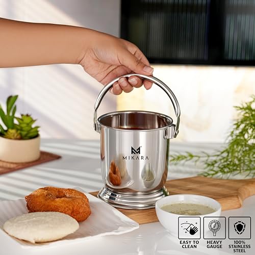 Image of MIKARA Dal Serving Bucket Stainless Steel Mini Bucket Balti for Serving Daal (500ml)