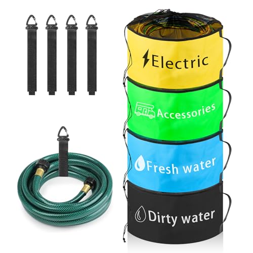 Image of RV Hose Storage Bag, RV Accessories Storage Bag with 4 Storage bag, Drawstring Mesh Top, RV Equipment Storage Organizer Bag for Sewer Hoses,Fresh /Black Water Hoses and Electrical Cords