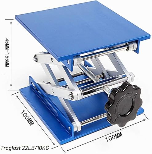 HeyWin Labor Hebebühne 100x100mm,Hergestellt aus Aluminiumoxid,auch verwendet als Lab Jack für das Anheben von Router,Laser,Schrank normalerweise(Blue)