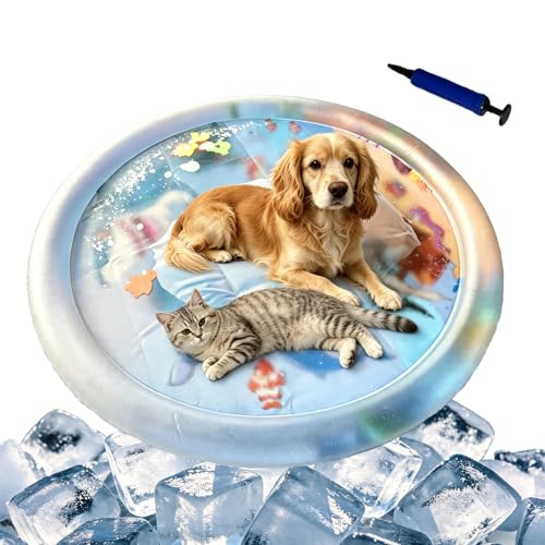 SSEISS 2Pcs Extra Thick Pet Water Mat Summer Cat Cooling Water Sensory Play Pad Washable Inflatable Dog 39.3 Large Water Bed Cool Waterbed for Most Cats Small Medium Dogs (39.3 Inside)