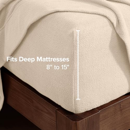 Image of Bare Home Super Soft Fleece Sheet Set (Twin XL, Sand) | Extra Plush Polar Fleece, No-Pilling Bed Sheets, All-Season, Cozy Warmth, Deep Pockets 6 to 15 Inches