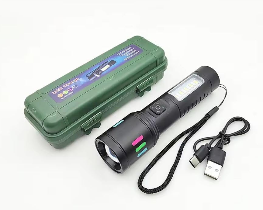 Image of Sarjak Rechargeable Aluminum Alloy Flashlight - Black | with Three Level Lights Adjustments | Durable and Waterproof Torch Light for Camping, Hiking and Outdoors | Compact & Portable LED Torch