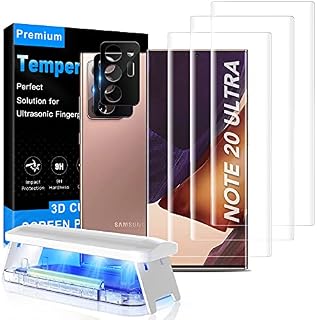 Mowei (3+2 Pack for Galaxy Note 20 Ultra Screen Protector, [100% Ultrasonic Fingerprint Unlocking] 3X 3D Curved Tempered Glass and 2X Camera Lens Protector for Samsung Note20 Ultra 5G