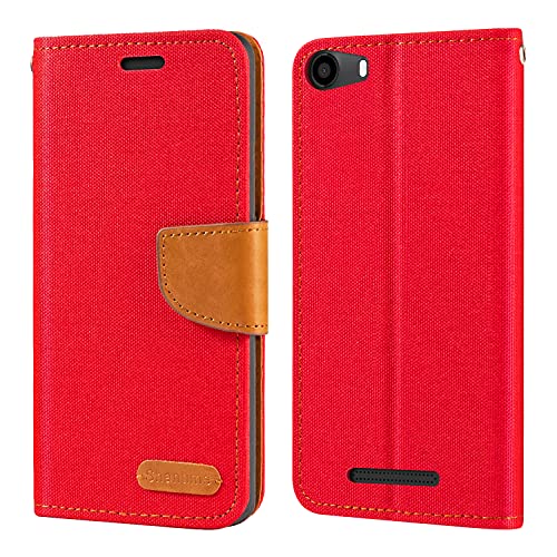 Étui Portefeuille en Tissu Oxford et Cuir PU Compatible avec Wiko Lenny 2, Coque Robuste avec...