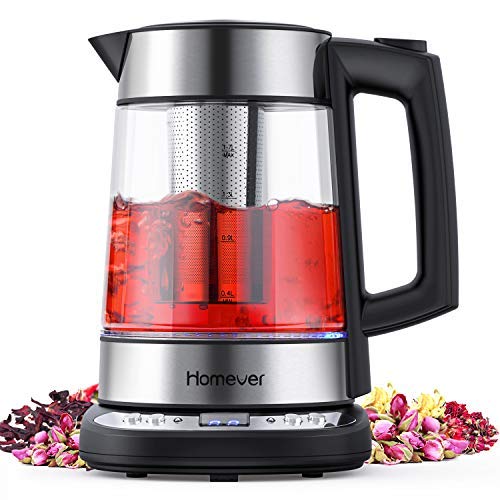 Electric Kettle,Homever 1.7L Glass Electric Tea kettle with Strainer,Cordless Kettle with Temperature Control,Auto Shut-Off and Boil-Dry Protection