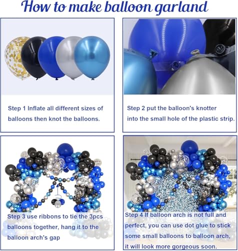 Image of 104Pcs Blue Black Silver Birthday Decorations Kit - Metallic Balloons Happy Birthday Card Banner Pack