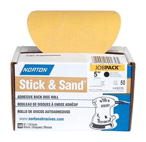 Norton 07660749237 Stick & Sand Disc Roll, 5 in Dia, Coated, P60 Grit, Coarse, Aluminum Oxide Abrasive, No-Hole - pack of 50