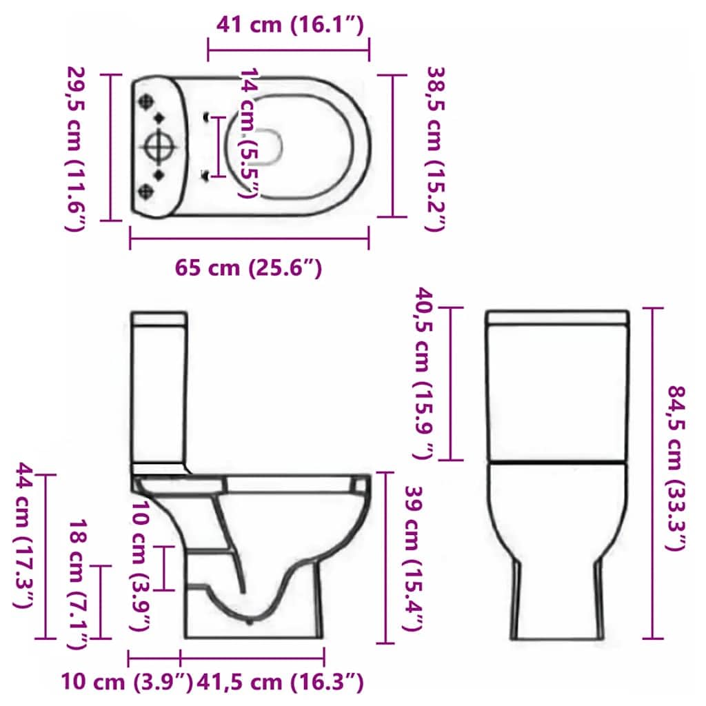 HUAKEHOM Ceramiczna toaleta stojąca WC ze spłuczką, łazienka, toaleta, odpływ poziomy, podwójne spłukiwanie, kolor biały