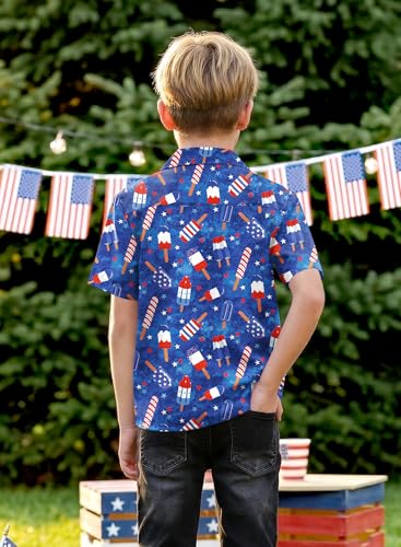 Image of BesserBay Unisex Kids 4th of July Shirt Girls Boys Patriotic Button Down Shirt American Flag Top 4-14 Years