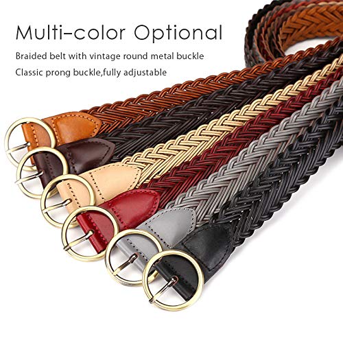Braided Belt Women Elastic Waist Belt Leather Belt Vintage Round Buckle Adjustable Waistband For Dress Jeans Pants 6