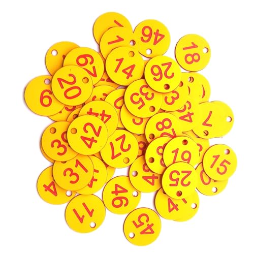 Étiquettes numériques gravées 1-100 plastique anti-perte jaune clair avec trou de clé