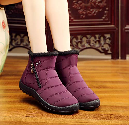 Image of Winter Snow Boots for Women Men, Lightweight Water-Resistant Boots | faux fur lining, rubber sole, warm winter wear, dog walking, errands, light snow, indoor outdoor